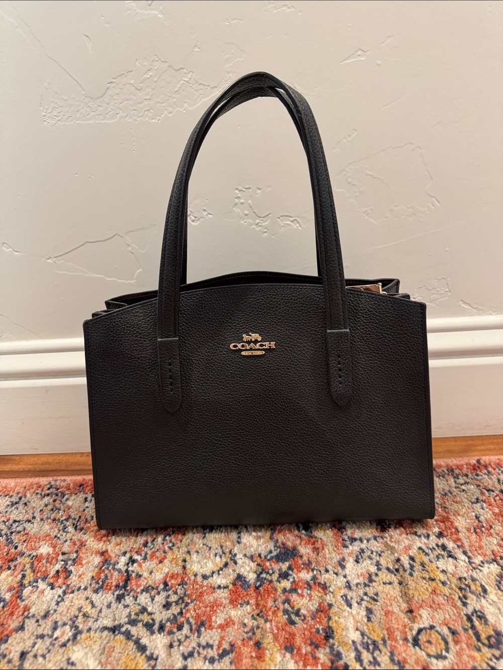 Coach Black Pebbled Leather Shoulder Bag with Gold Logo Accent